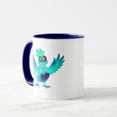 Coq cartoon bleu joyeux avec ailes déployées. マグカップ (正面左)