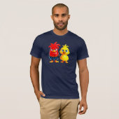 Coq et poussin drôle en 3D effet porcelaine. Tシャツ (正面フル)