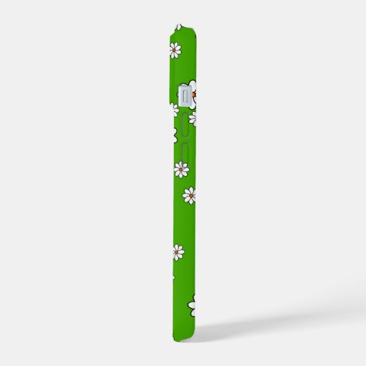 Coque Iphone fleurs blanches sur tapis vert 15ケース (左側面)