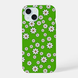 Coque Iphone fleurs blanches sur tapis vert 15ケース