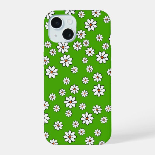 Coque Iphone fleurs blanches sur tapis vert 15ケース (裏面)