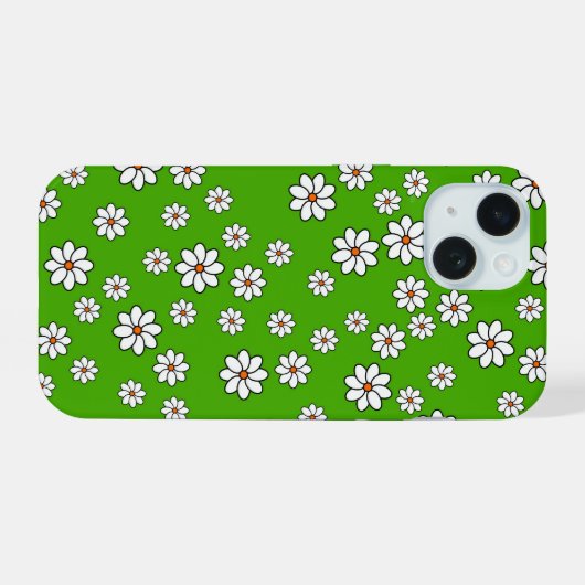 Coque Iphone fleurs blanches sur tapis vert iPhone 15ケース (裏面横)