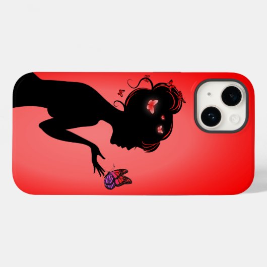 Coque Pour iPhone 14 La femme papillons rouges Case-Mate iPhoneケース (裏面 (横))