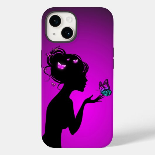 Coque Pour iPhone 14 La femme papillons violets Case-Mate iPhoneケース (裏面)