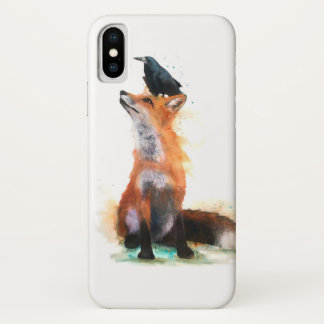 Coque pour smartphone, renard et corbeau. iPhone x ケース