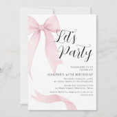 Coquete pink bow Birthday party 招待状 (正面)