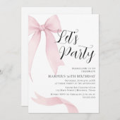 Coquete pink bow Birthday party 招待状 (正面/裏面)