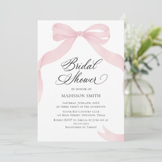 Coquete pink bow Bridal Shower invitation 招待状 (スタンド正面)
