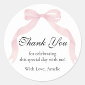 Coquete pink bow Thank You Classic Sticker ラウンドシール (正面)