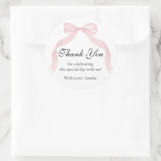 Coquete pink bow Thank You Classic Sticker ラウンドシール (バッグ)