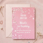 Coquette 1st Birthday Invitations Pink Bow 招待状