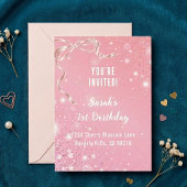 Coquette 1st Birthday Invitations Pink Bow 招待状