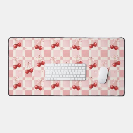 Coquette Aesthetic Desk Mat Cherry Red Bows Office デスクマット (キーボード&マウス)