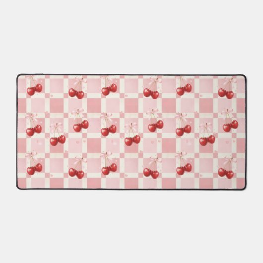 Coquette Aesthetic Desk Mat Cherry Red Bows Office デスクマット (正面)
