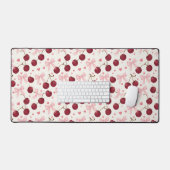 Coquette Aesthetic Desk Mat Cherry Red Bows Office デスクマット (キーボード&マウス)
