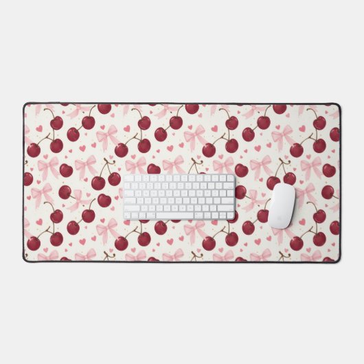 Coquette Aesthetic Desk Mat Cherry Red Bows Office デスクマット (キーボード&マウス)