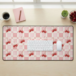 Coquette Aesthetic Desk Mat Cherry Red Bows Office デスクマット