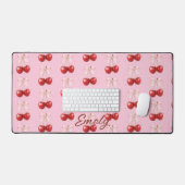 Coquette Aesthetic Desk Mat Cherry Red Bows Office デスクマット (キーボード&マウス)