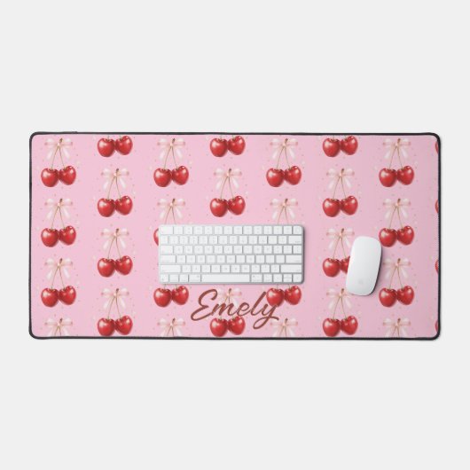 Coquette Aesthetic Desk Mat Cherry Red Bows Office デスクマット (キーボード&マウス)
