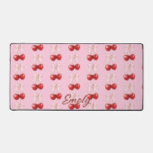 Coquette Aesthetic Desk Mat Cherry Red Bows Office デスクマット (正面)