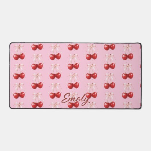 Coquette Aesthetic Desk Mat Cherry Red Bows Office デスクマット (正面)