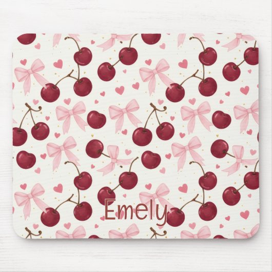 Coquette Aesthetic Mouse Pad Cherry Red Bows マウスパッド (正面)