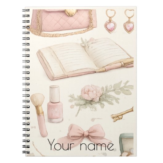 Coquette Aesthetic Pink Bow Makeup Personalized No ノートブック (正面)