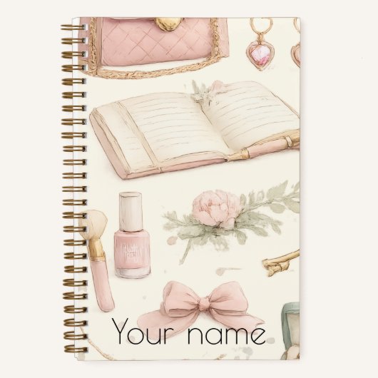 Coquette Aesthetic Pink Bow Makeup Personalized No ノートブック (正面)