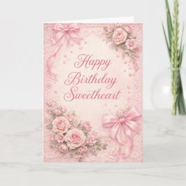 Coquette Aesthetic Pink Ribbon Bow Birthday Card カード