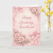 Coquette Aesthetic Pink Ribbon Bow Birthday Card カード (黄色い花)