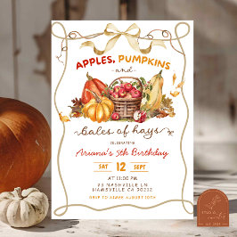Coquette Apples Pumpkins and Bales of Hay birthday 招待状