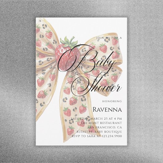Coquette Berry Bow Simple Template Baby Shower 招待状