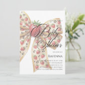 Coquette Berry Bow Simple Template Baby Shower 招待状 (スタンド正面)