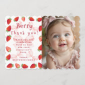 Coquette Berry First Birthday Photo Thank You Card (正面)