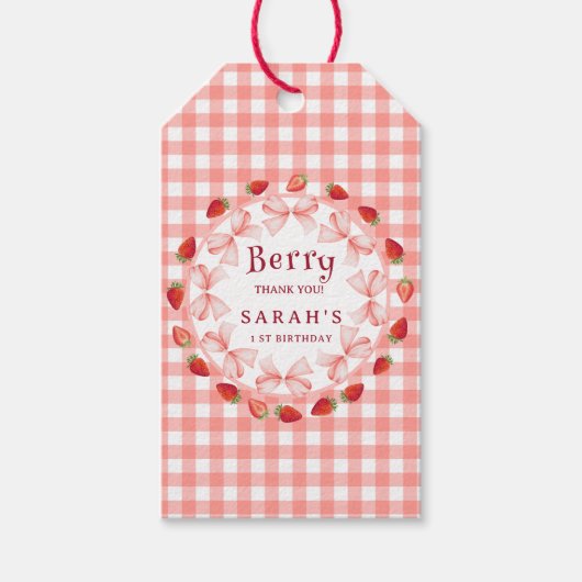 Coquette Berry First Birthday Red Gingham ギフトタグ (正面)