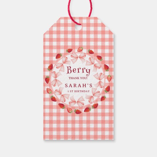 Coquette Berry First Birthday Red Gingham ギフトタグ (裏面)