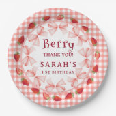 Coquette Berry First Birthday Red Gingham ペーパープレート (正面)