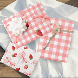 Coquette Berry First Birthday Red Gingham ラッピングペーパーシート