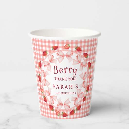 Coquette Berry First Birthday Red Gingham 紙コップ (裏面)