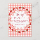 Coquette Berry First Birthday Red Gingham Photo サンキューカード (正面)