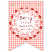 Coquette Berry First Birthday Red Gingham Photo バンティングフラッグ (第1の旗)