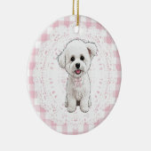 Coquette Bichon Frise Dog Pink Gingham Bows セラミックオーナメント (右)