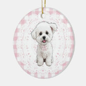 Coquette Bichon Frise Dog Pink Gingham Bows セラミックオーナメント (左)
