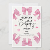 Coquette Birthday Invitation, Pink Bow Aesthetic  招待状 (正面)