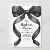 Coquette Black Bow Birthday Invitation 招待状 (正面)