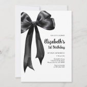 Coquette Black Bow Birthday Invitation 招待状 (正面)