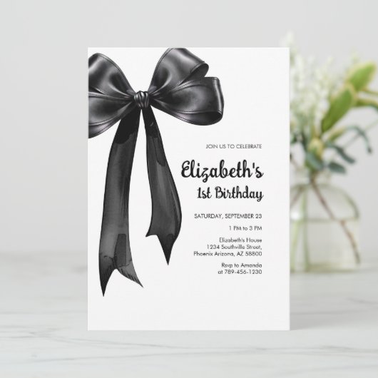 Coquette Black Bow Birthday Invitation 招待状 (スタンド正面)