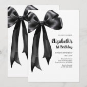 Coquette Black Bow Birthday Invitation 招待状 (正面/裏面)