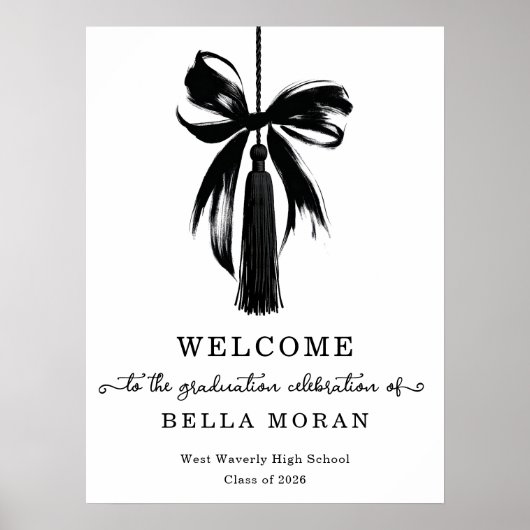 Coquette Black Bow & Tassel Graduation Party ポスター (正面)