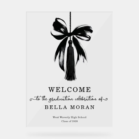 Coquette Black Bow & Tassel Graduation Party Sign アクリルサイン (正面)